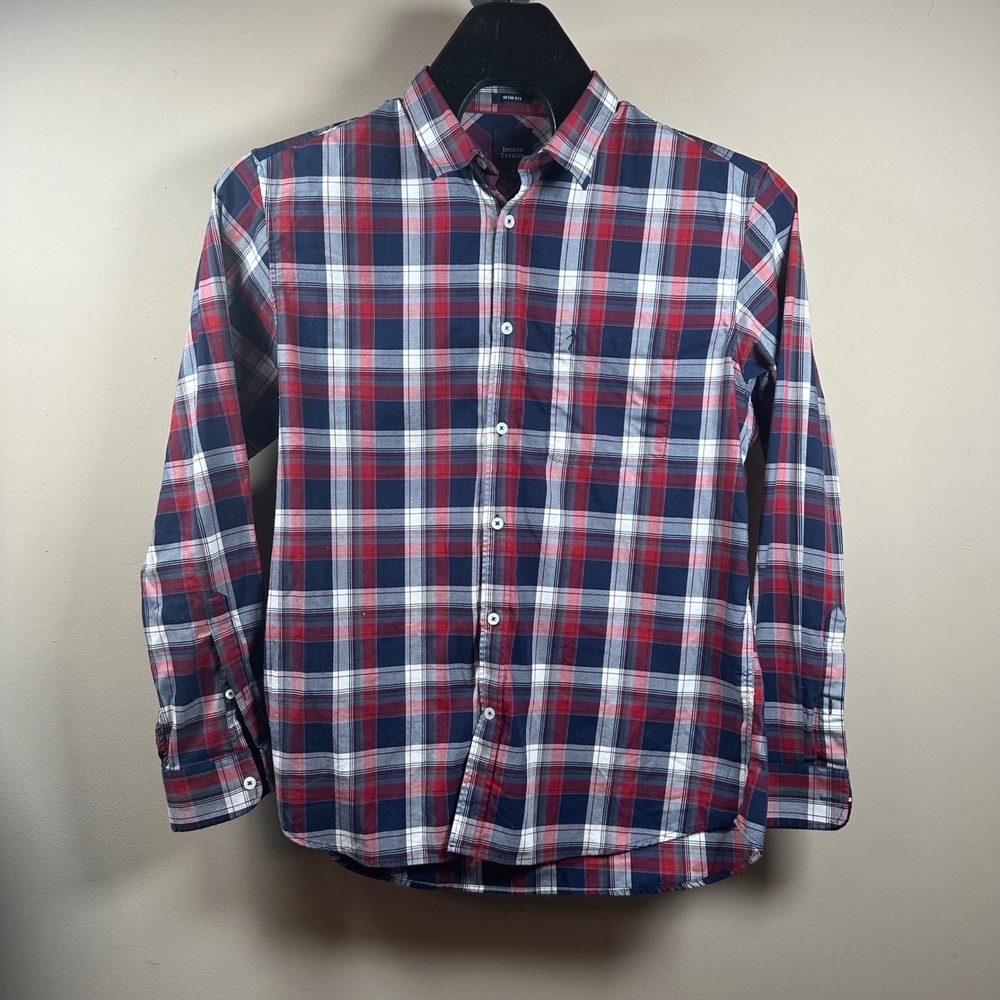 Indian Terrain Mens Large Plaid Checkered Long Sleeve Casual Button‎ Down Shirt